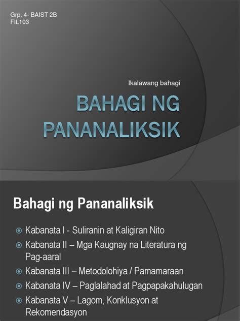 Pangunahing Bahagi ng Pananaliksik .